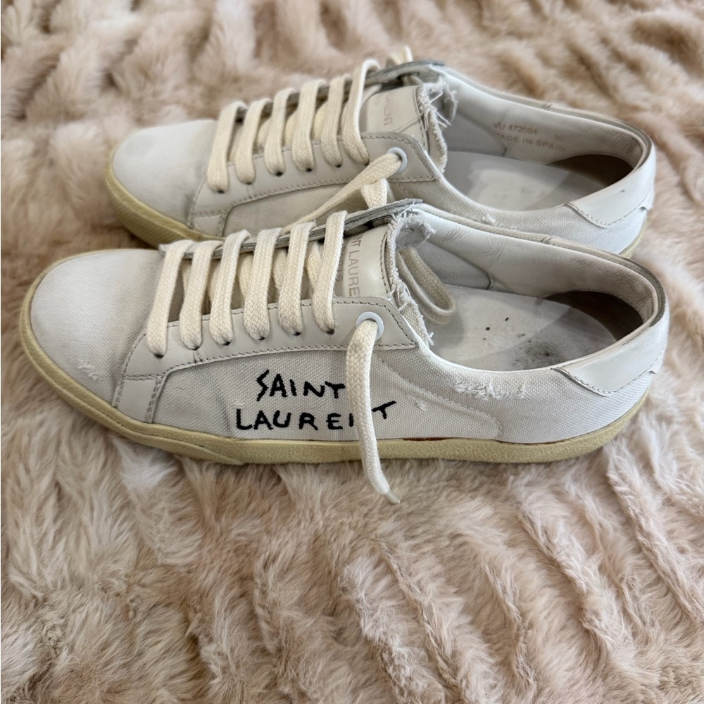 Saint Laurent Off-White Canvas Sneakers